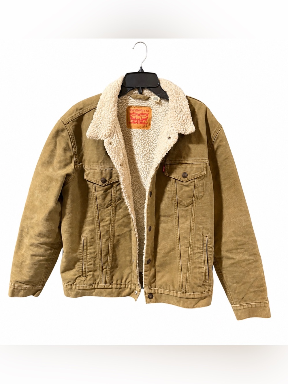 Levi’s Sherpa-Lined Trucker Jacket Men’s Size Large Tan Brown Button Front Coat